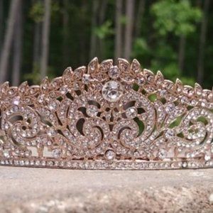 Bridal Headpiece - Tiara Crown  -  Rose Gold with crystals & CZ Crown EUC